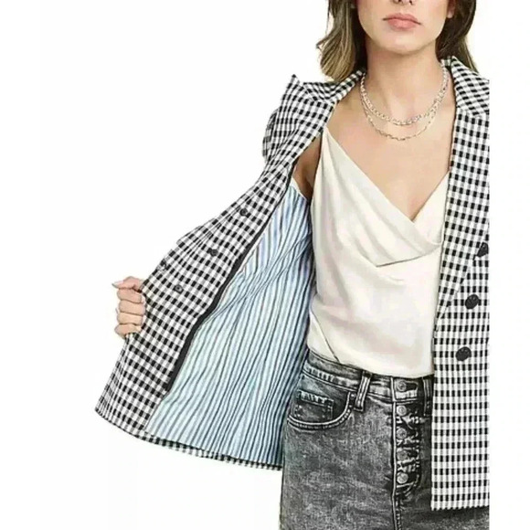 Veronica Beard Dickey Jacket Blazer 6 Caldwell Black White Gingham Check Ruched - Picture 6 of 13